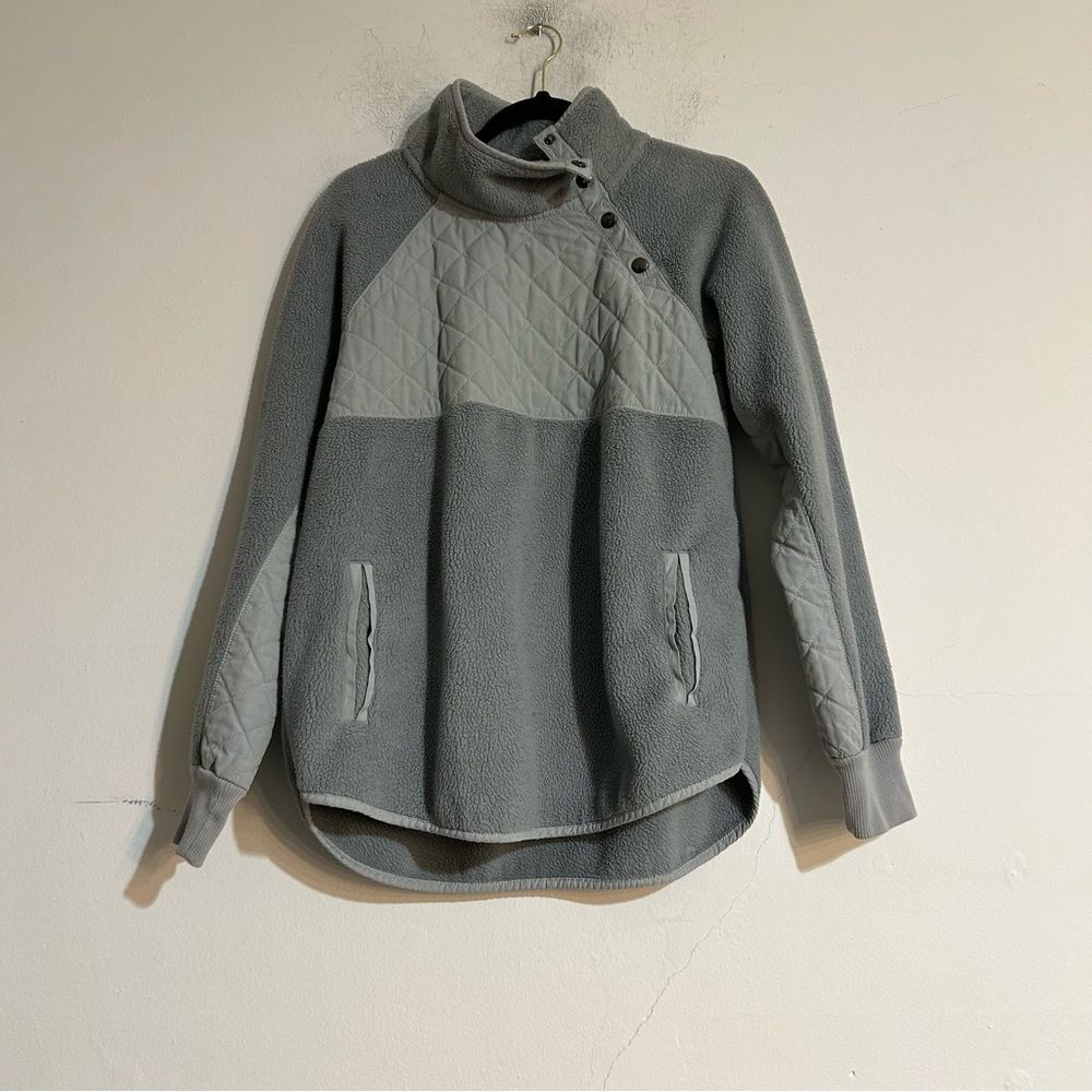 Abercrombie & Fitch Snap Up Quilted Fleece Pullover Sweatshirt Grey Casual